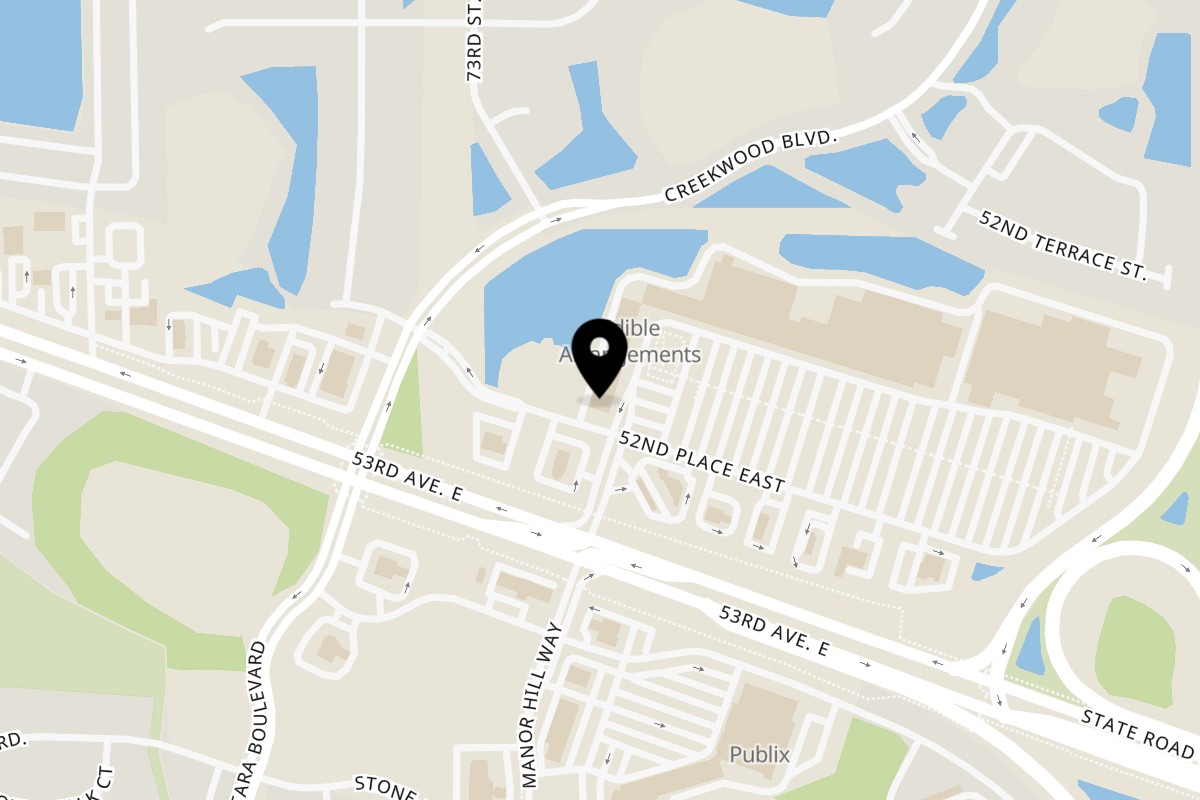 Map showing the location of Wheat + Water Italian Kitchen on 7303 52nd Pl E in Bradenton